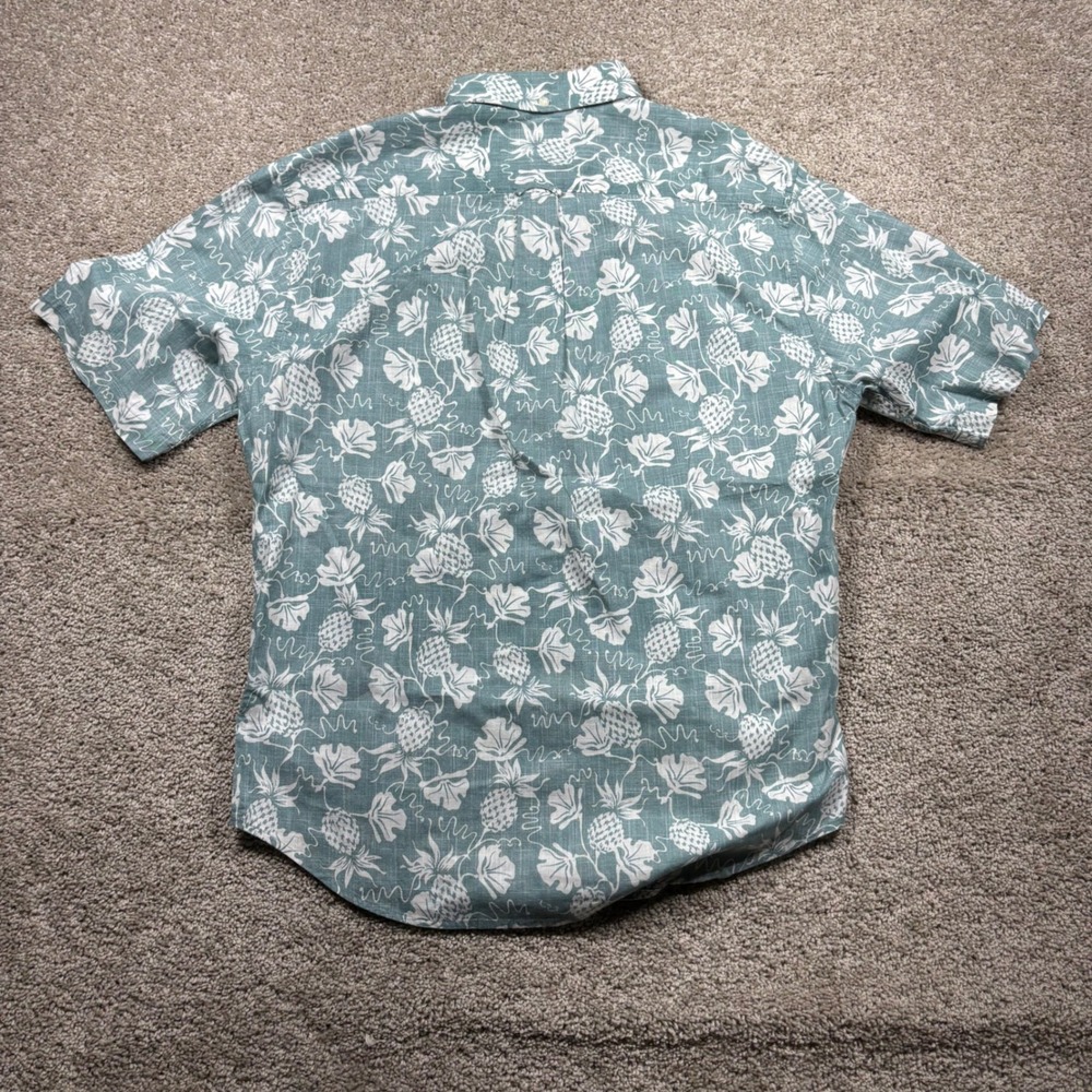 Reyn Spooner Mens XL Short Sleeve Button Down Shirt Teal Pineapple Cotton Linen - Picture 3 of 7